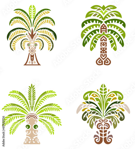 set of palm trees coconut, tropical tribal illustration, vector icon decoration ornament.