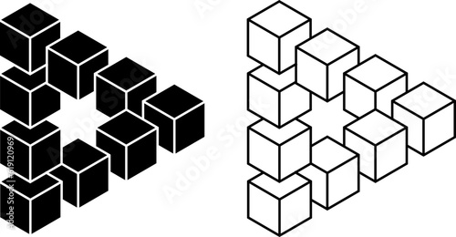 outline silhouette triangle cubes illusion set