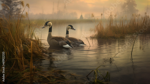 Fototapeta Naklejka Na Ścianę i Meble -  swans on the lake HD 8K wallpaper Stock Photographic Image