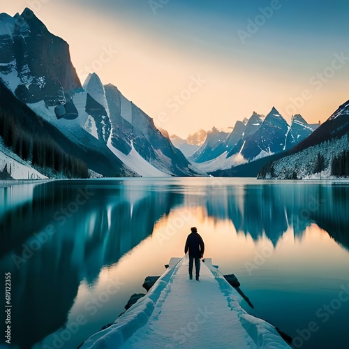 beautiful mountain landscape and lake illustration (AI generated) © Celina