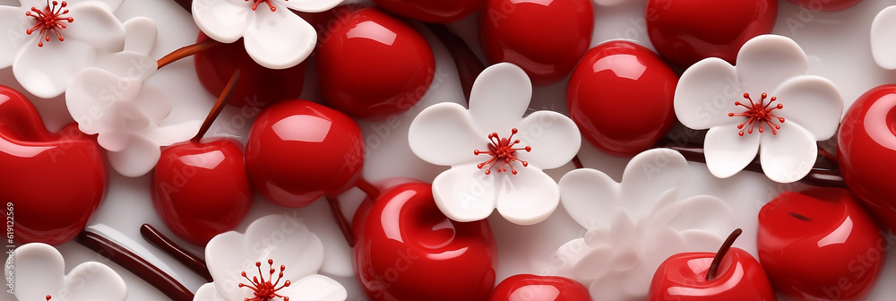 Red cherries floral design - Generative AI