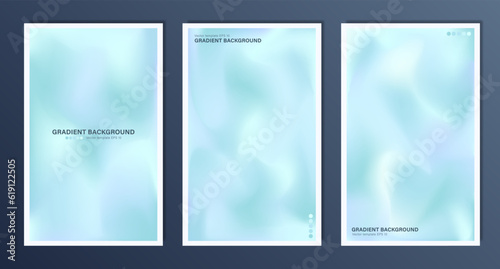 Abstract backgrounds with blurred soft blue gradient. Set of A4 pastel cyan wallpapers. Template of empty modern sky digital backdrops, web banners with smooth pattern
