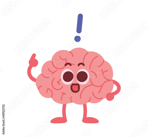 A brain with an idea, a brain anthropomorphic concept character illustration.