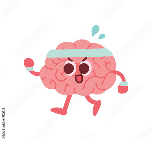 Running brain, brain anthropomorphic concept character illustration.