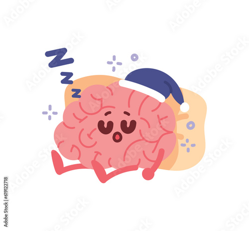 Deeply asleep brain, brain anthropomorphism concept character illustration.