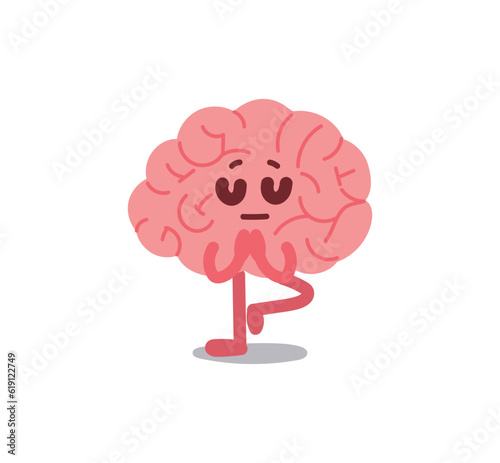 Brain doing yoga, brain anthropomorphic concept character illustration.