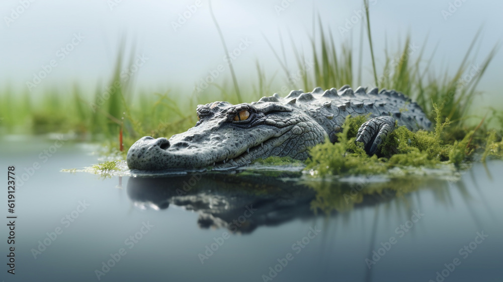alligator in the swamp HD 8K wallpaper Stock Photographic Image