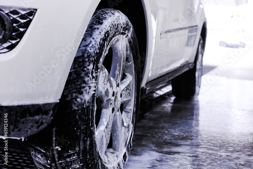 white car on car wash