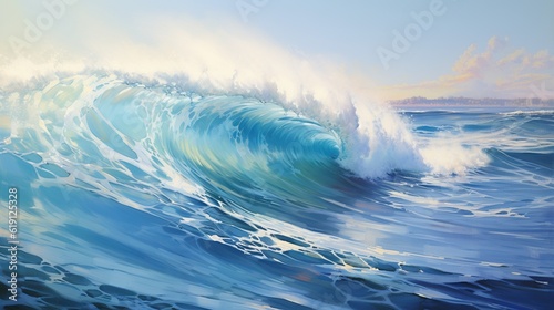 Illustration of a surfer riding a wave in the sea - Generative AI technology, Generative, AI, technology,