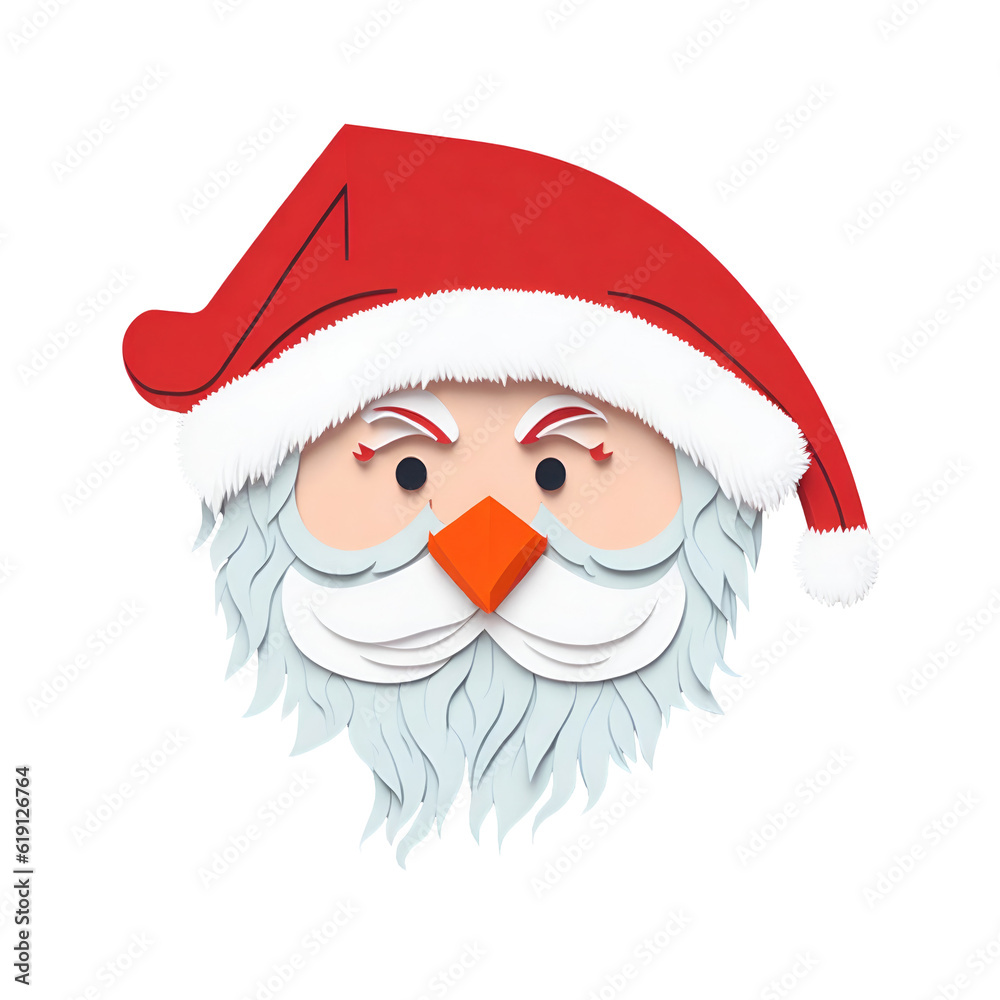 Paper art style Santa Claus face illustration on transparent background. Generative AI Paper art style Santa Claus face illustration on transparent background. Generative AI