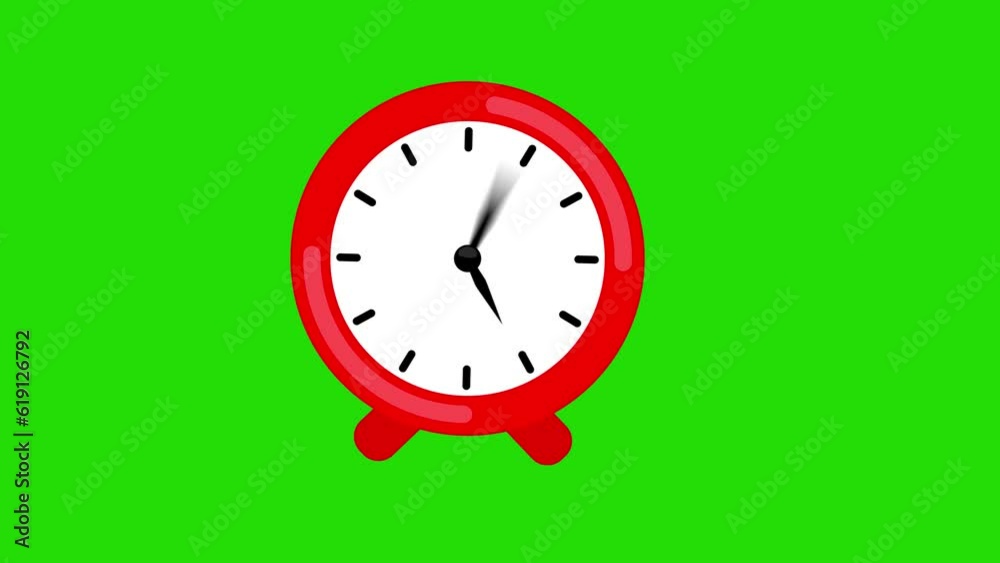 Time Lapse Cartoon Clock Animation Icon on Green Background Time Lapse Cartoon Clock Animation Icon on Green Background