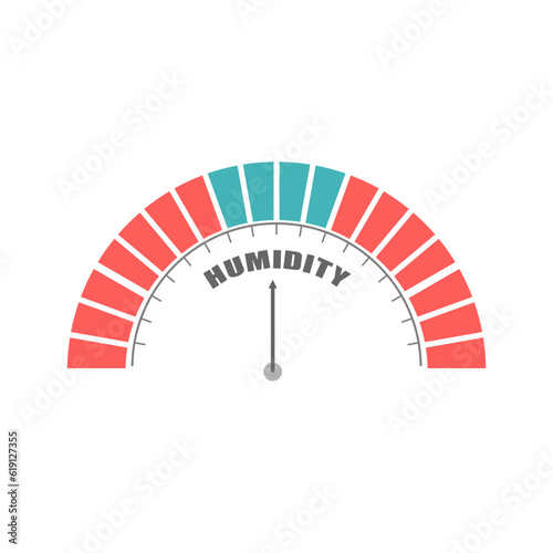 Humidity level on measure scale. Hygrometer mechanic round scale with arrow. Colorful infographic gauge element.