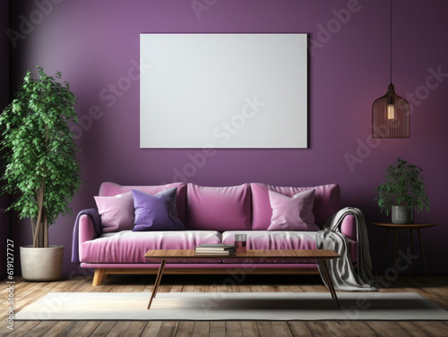 Mockup poster in dark violet monochrome modern living  Mockups Design 3D  High-quality Mockups  Generative Ai