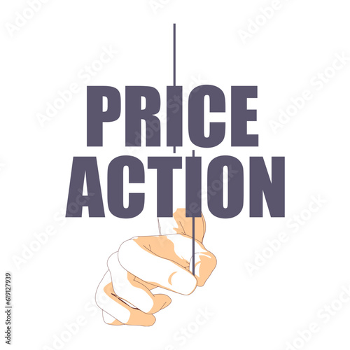 Hand holding price action text. Stock market and exchange business concept.