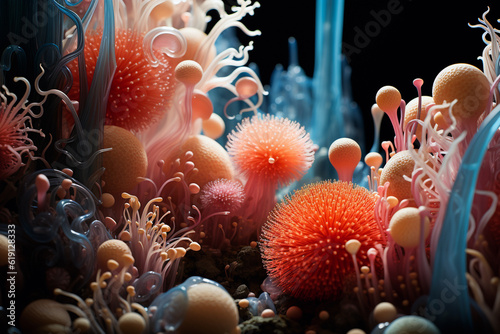 A microscopic world of bacteria and other microorganisms, other worldly, science background