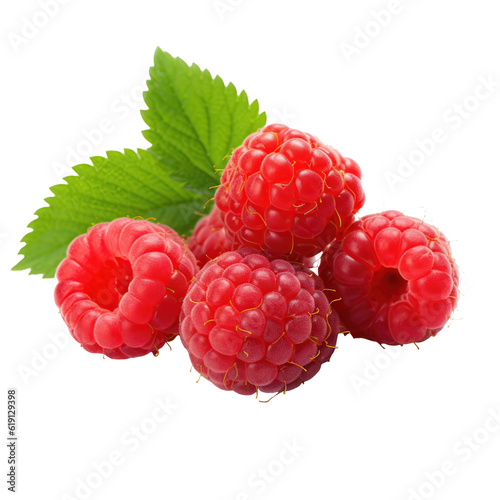 Delicious raspberry berries isolated on transparent background, png clip art, template for mark fruit flavor on label of product. Generated with AI.