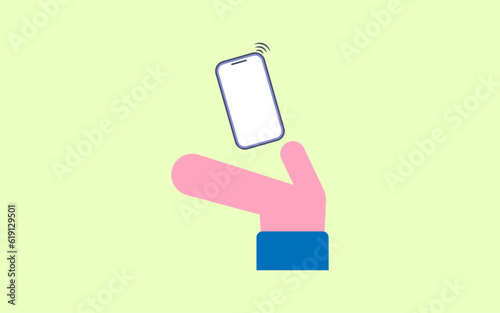 Hand holding smartphone, vector design, tecnology vector illustration, cartoon systyle... photo