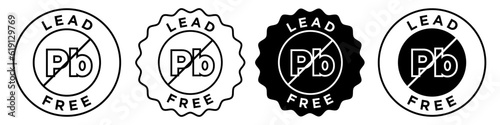 lead free icon. Plumbum (pb) vector emblem symbol set collection. Round circular no lead metal sign. Without Heavy  substance rohs badge logo sticker. Lead safe mark illustration 