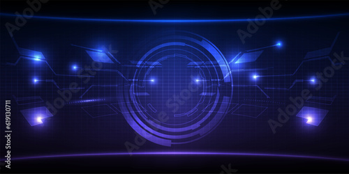 Vector illustration of futuristic blue digital high technology with circle hud and digital circuit element pattern for game and advertising artwork.Future tech design concepts.