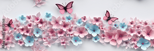 Butterflies and flowers in pastel colors - Generative AI