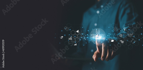 AI learning and business artificial intelligence, modern , transformation of ideas and the adoption of technology in business in the digital age, enhancing global business capabilities