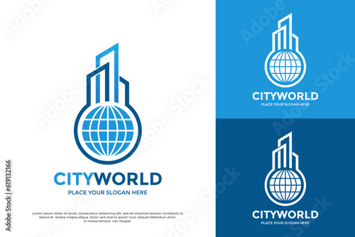 City world vector logo template. This design use building and world symbol. Suitable for business.