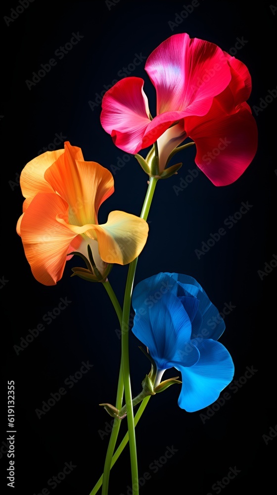 Obraz premium Abstract vertical flower wallpaper with black background