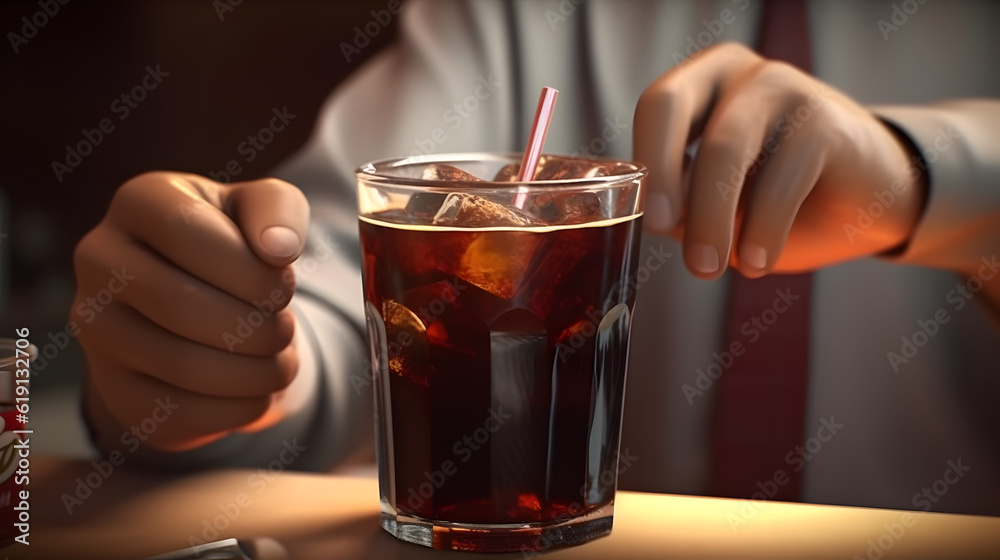 hand holding a glass of cola made by midjeorney hand holding a glass of cola made by midjeorney