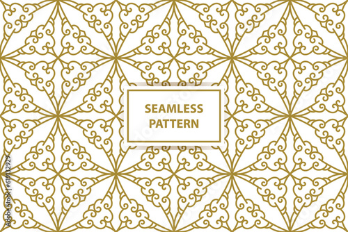 oriental seamless pattern. White and gold background with Arabic ornament. Pattern, background and wallpaper for your design. Textile ornament. Vector illustration.