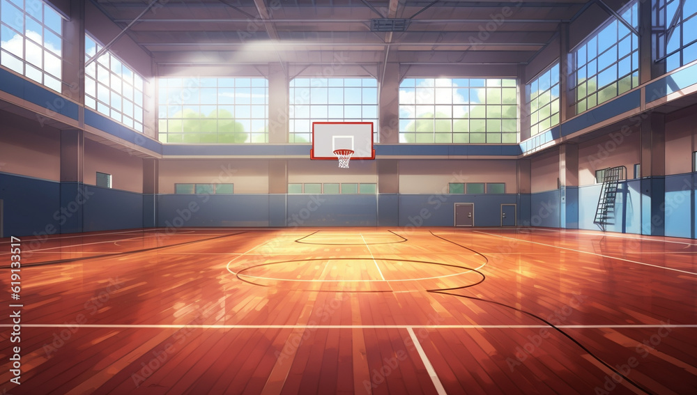 © rrice - バスケットゴールのある室内体育館アニメ背景