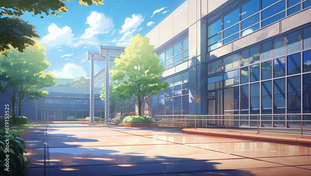 © rrice - 学校・公共施設の外観アニメ背景