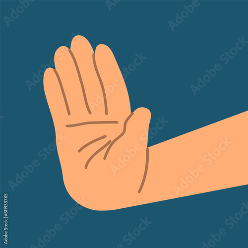 Stop hand gesture. Man resolutely refuses. Hate, reject and respond. Cartoon vector illustration