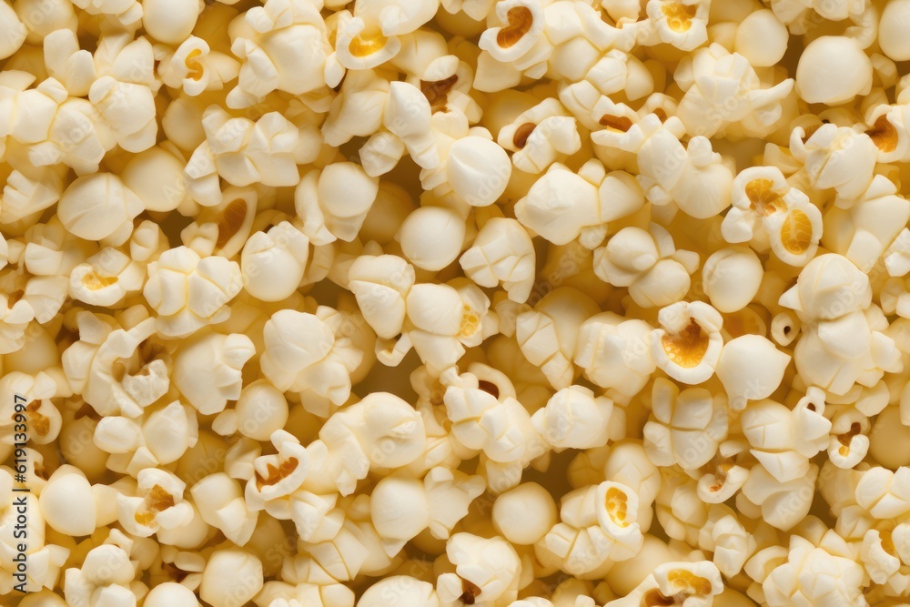 Seamless pattern with delicious popcorn, horizontal banner with endless texture. Cinema snack. Generated with AI. Seamless pattern with delicious popcorn, horizontal banner with endless texture. Cinema snack. Generated with AI.