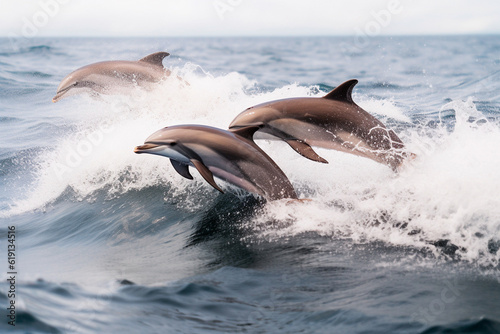 A group of dolphins jumping