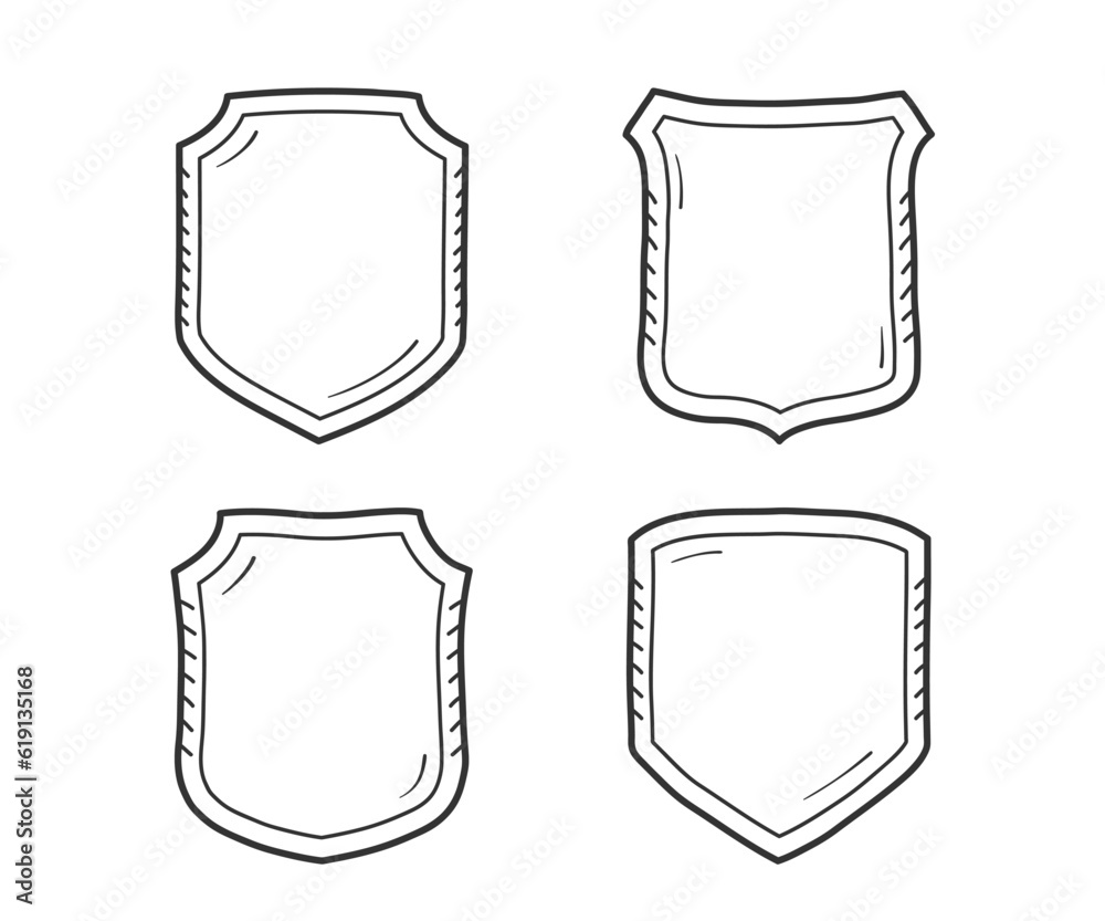 Hand drawn shield icons, doodle style, vector eps10 illustration
