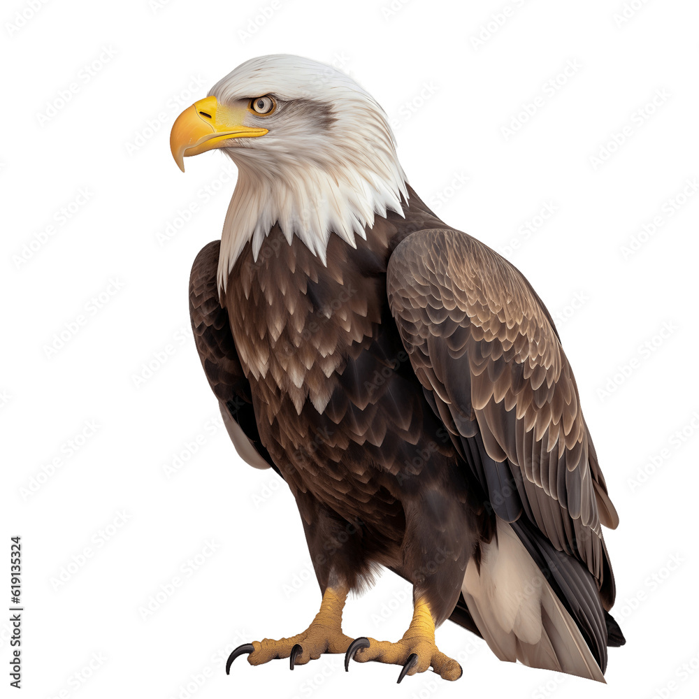 Obraz premium Bald eagle portrait isolated on transparent background, Generative AI