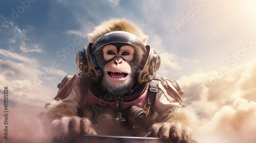 cute monkey using motorbike and glasses