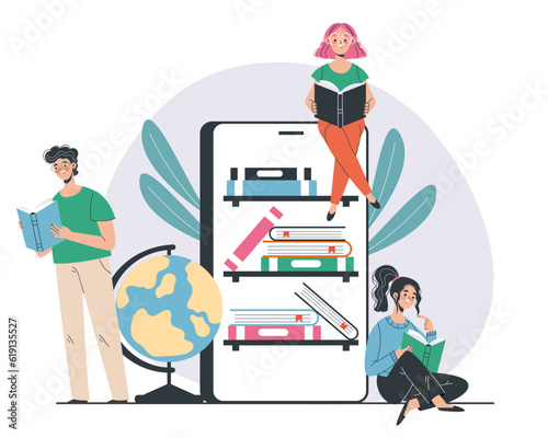 Digital library ebook online learning education abstract concept. Vector design graphic illustration
