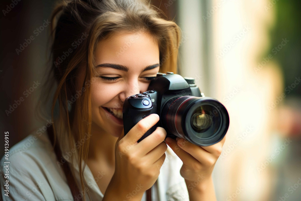 Capturing Life's Essence: Talented Female Photographer. Generative AI Capturing Life's Essence: Talented Female Photographer. Generative AI