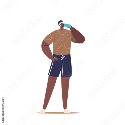 Sportsman Character Hydrates With Water, Replenishing Fluids Lost During Physical Activity. Maintaining Endurance