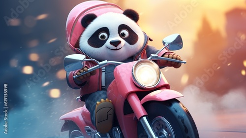 cute panda using motorbike and glasses