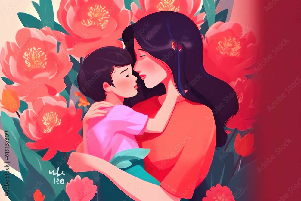 Mother's Day Family Illustrations. Generative AI Mother's Day Family Illustrations. Generative AI