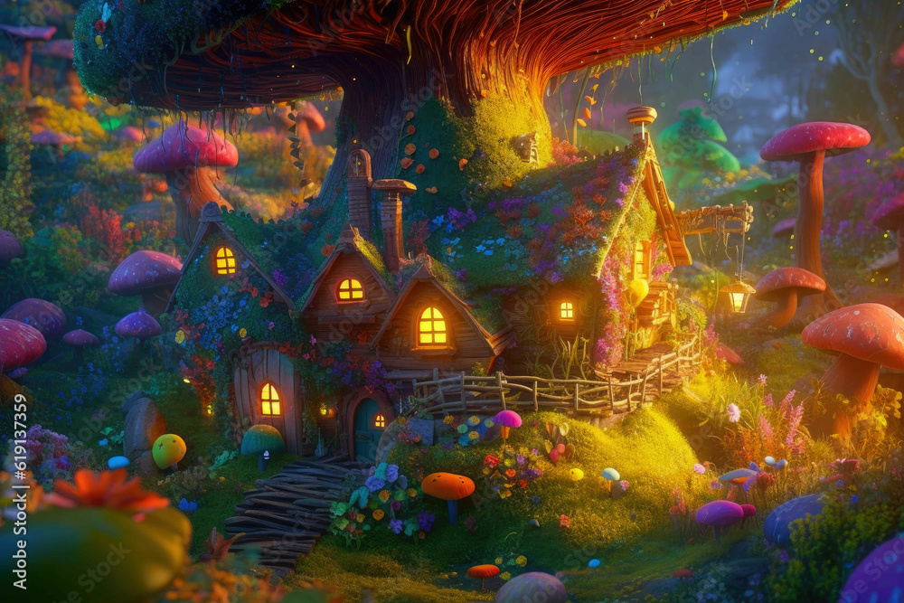 Whimsical Fairytale Home in a Microcosmic World. Generative AI