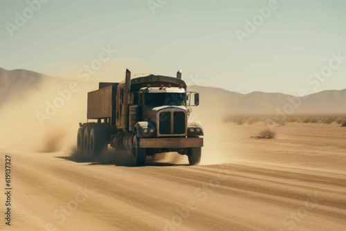 A Dusty Semi Truck. Generative AI