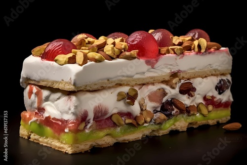 Spumoni italian desert. Ice Cream Sandwich with nuts and fruits toping AI Generative Image 