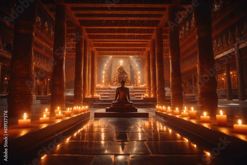 Candlelight Serenade: Embracing Peace in the Temple. Generative AI