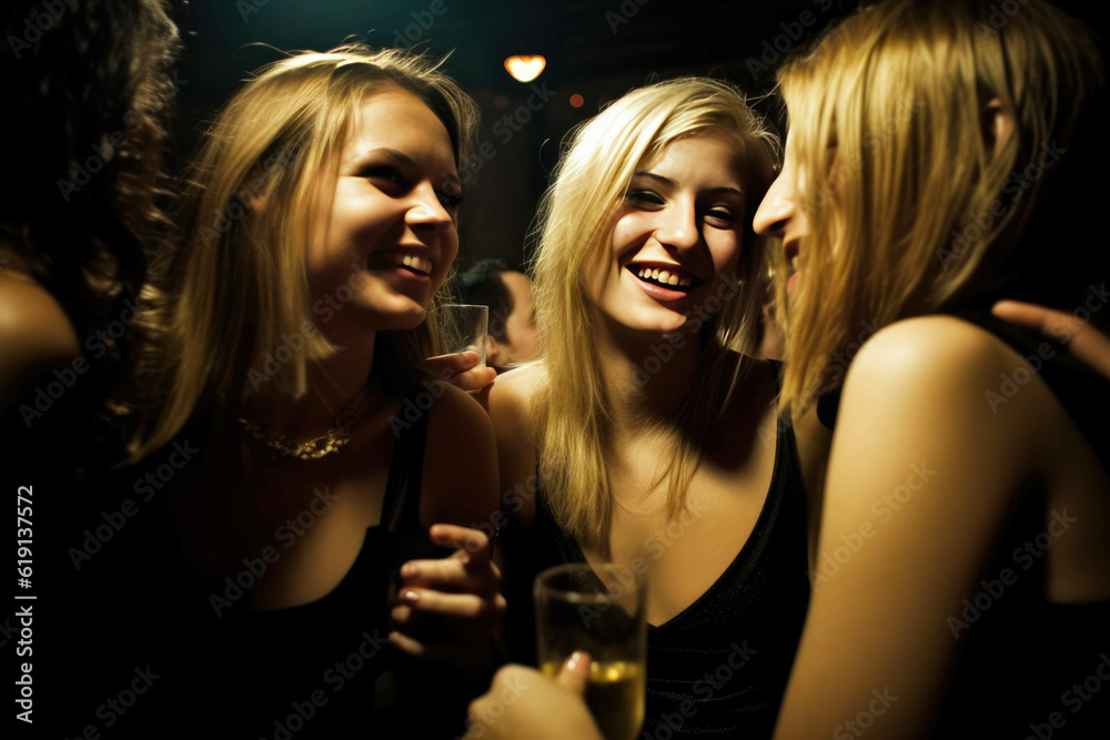 Group of Girlfriends Dancing in a Club. Generative AI