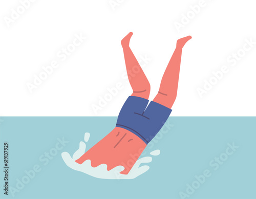 Man Dives Into The Pool, Propelling Himself Through The Air Before Gracefully Entering The Water, Creating A Splash