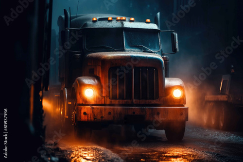 Night Road with Demonic Truck. Generative AI