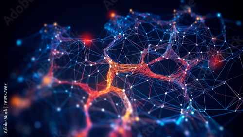 Abstract background with data structure mind map organigram organization lines on virtual display. For artificial intelligence, information technology, data flow. Generative AI